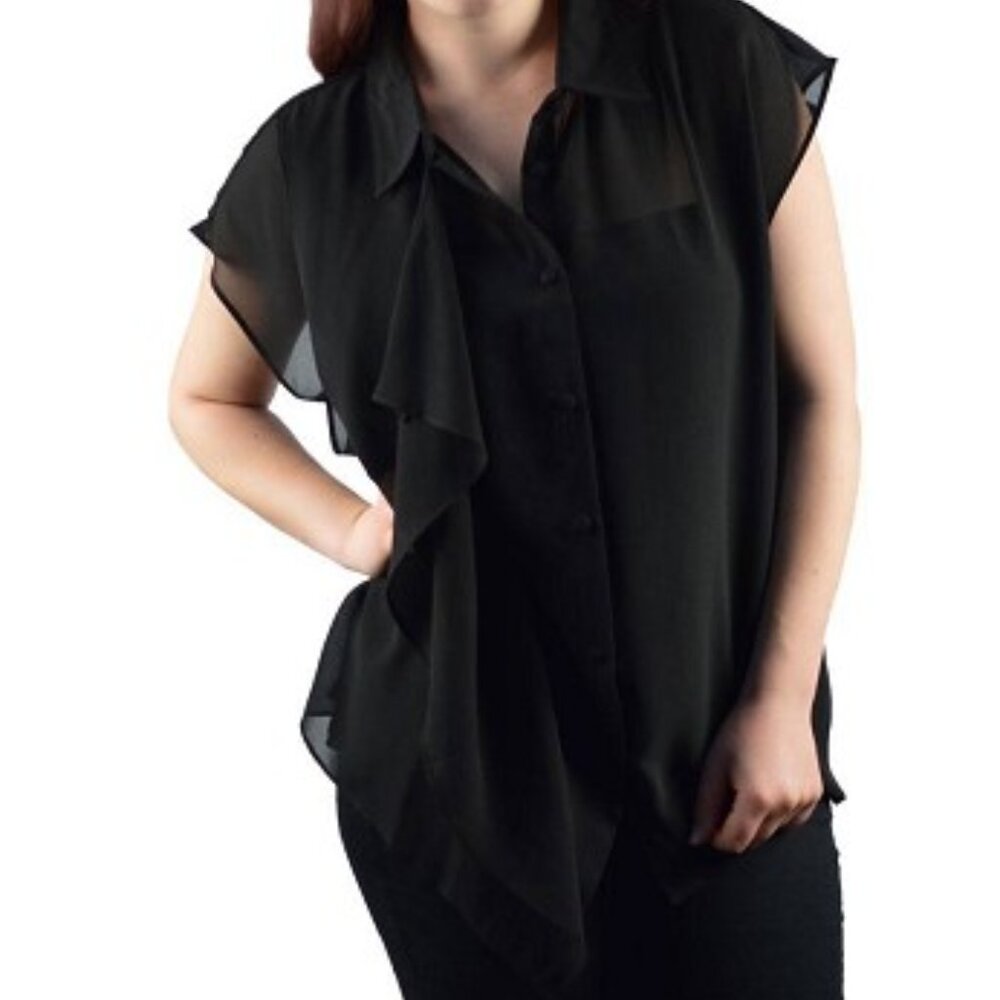 Blouse with asymmetrical ruffle